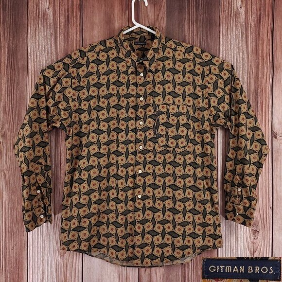 Gitman Bros Mens Size Large Multicolor Geometric Long Sleeve Button Up Shirt